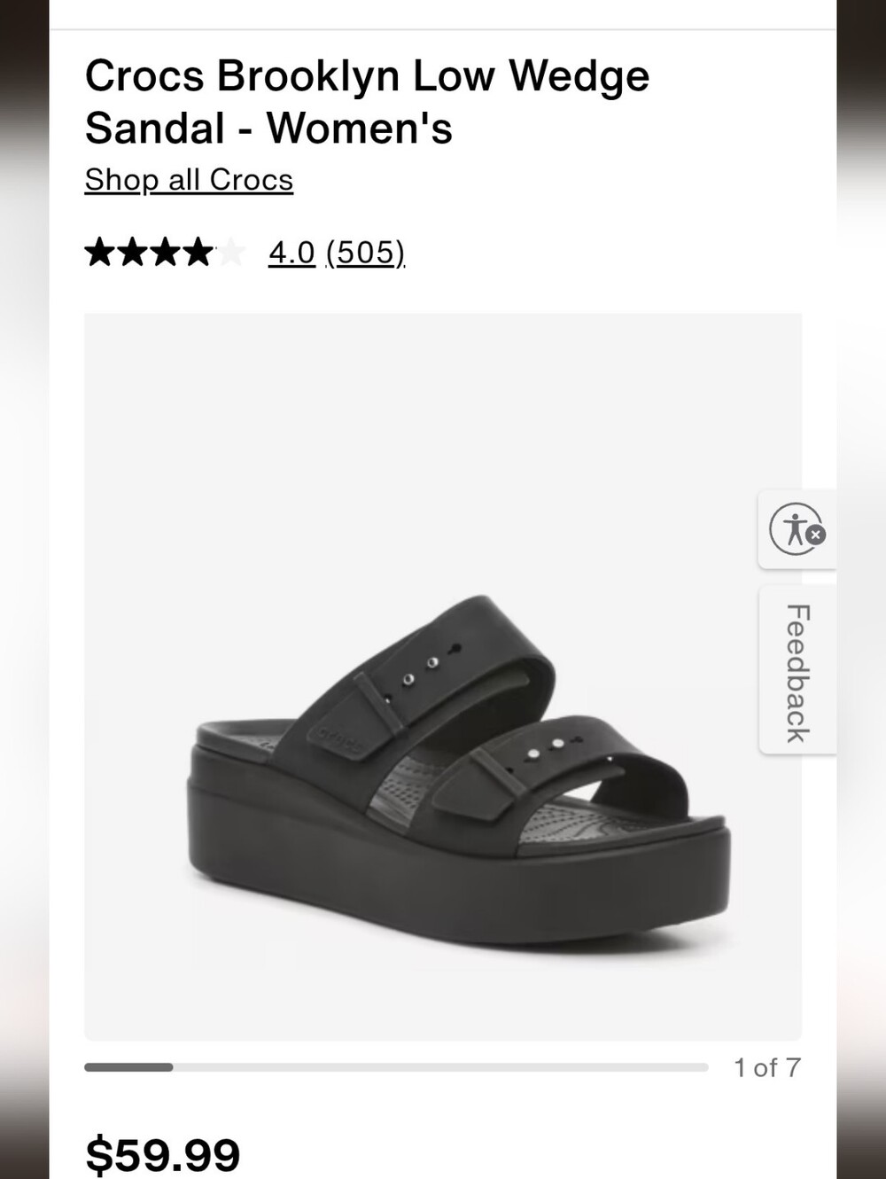 CROCS Brooklyn Buckle Low Wedge Sandal 8 Wide But Adjustable